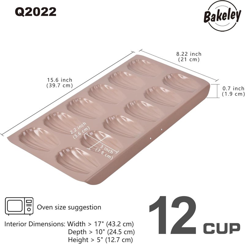 Bakeley Madeleine Pan, 12-Cavity Mold Cake Pan Non-Stick Oval Shell Madeline Bakeware for Oven Baking (Rose Gold) - Image 2